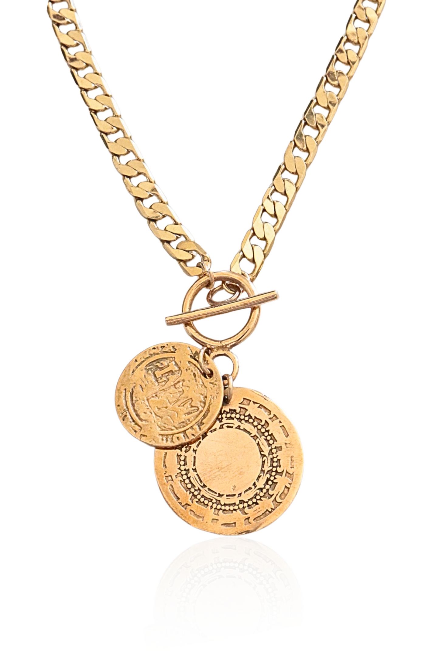 Double Coin Curb Chain Necklace