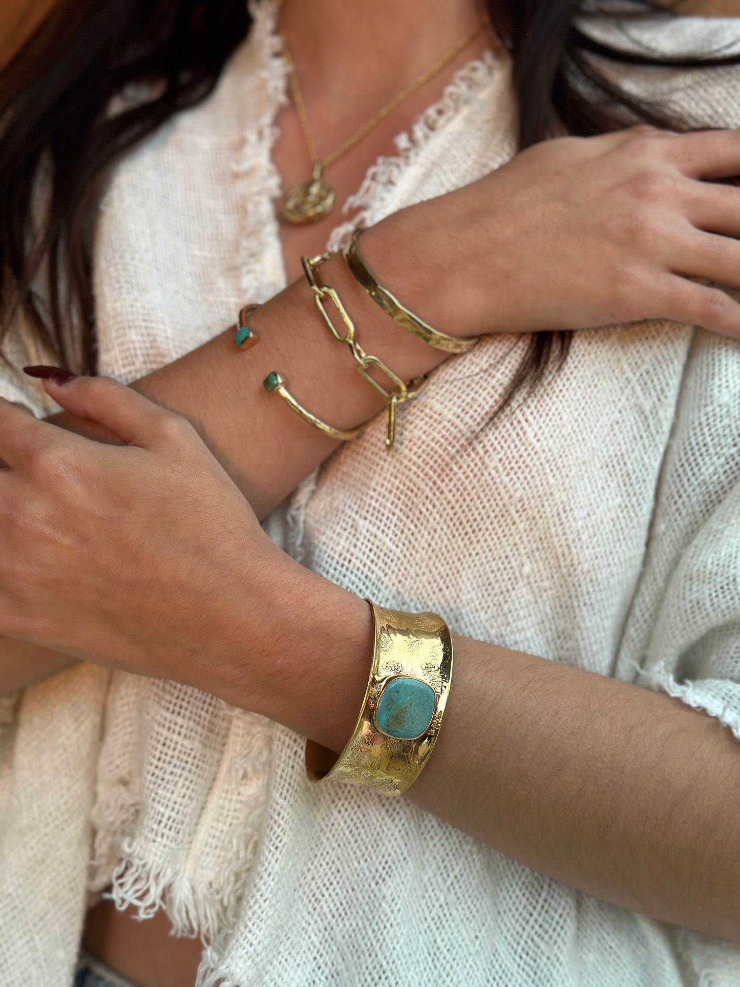 Hammered Turquoise Cuff Bracelet