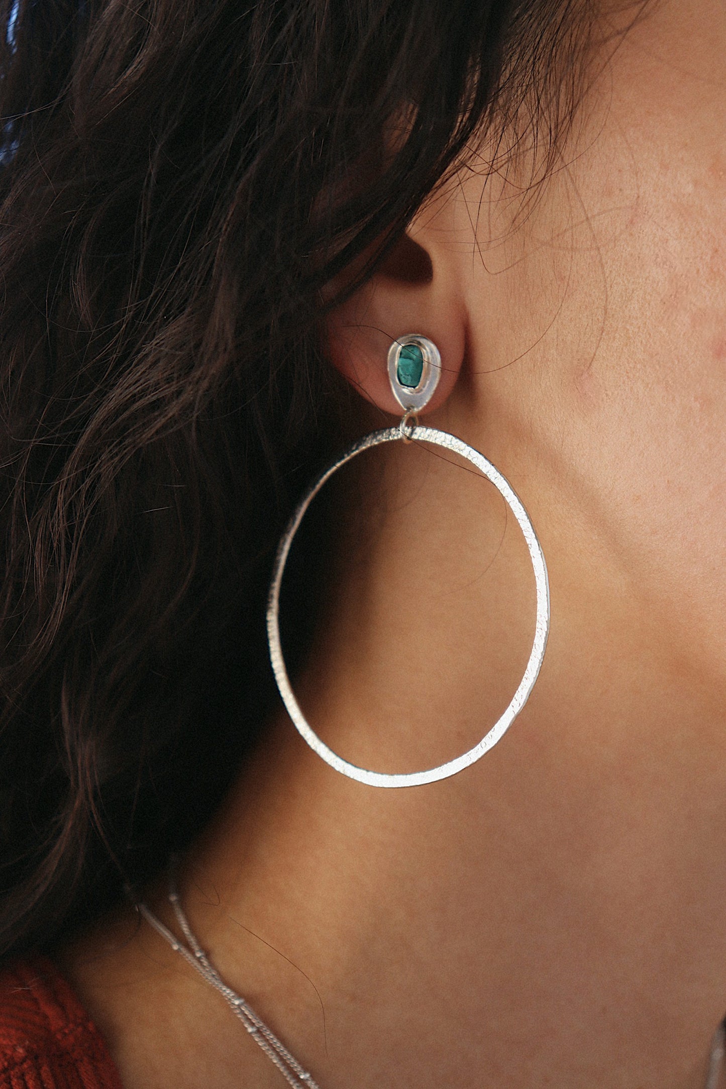 Turquoise Stone Hoop Earrings