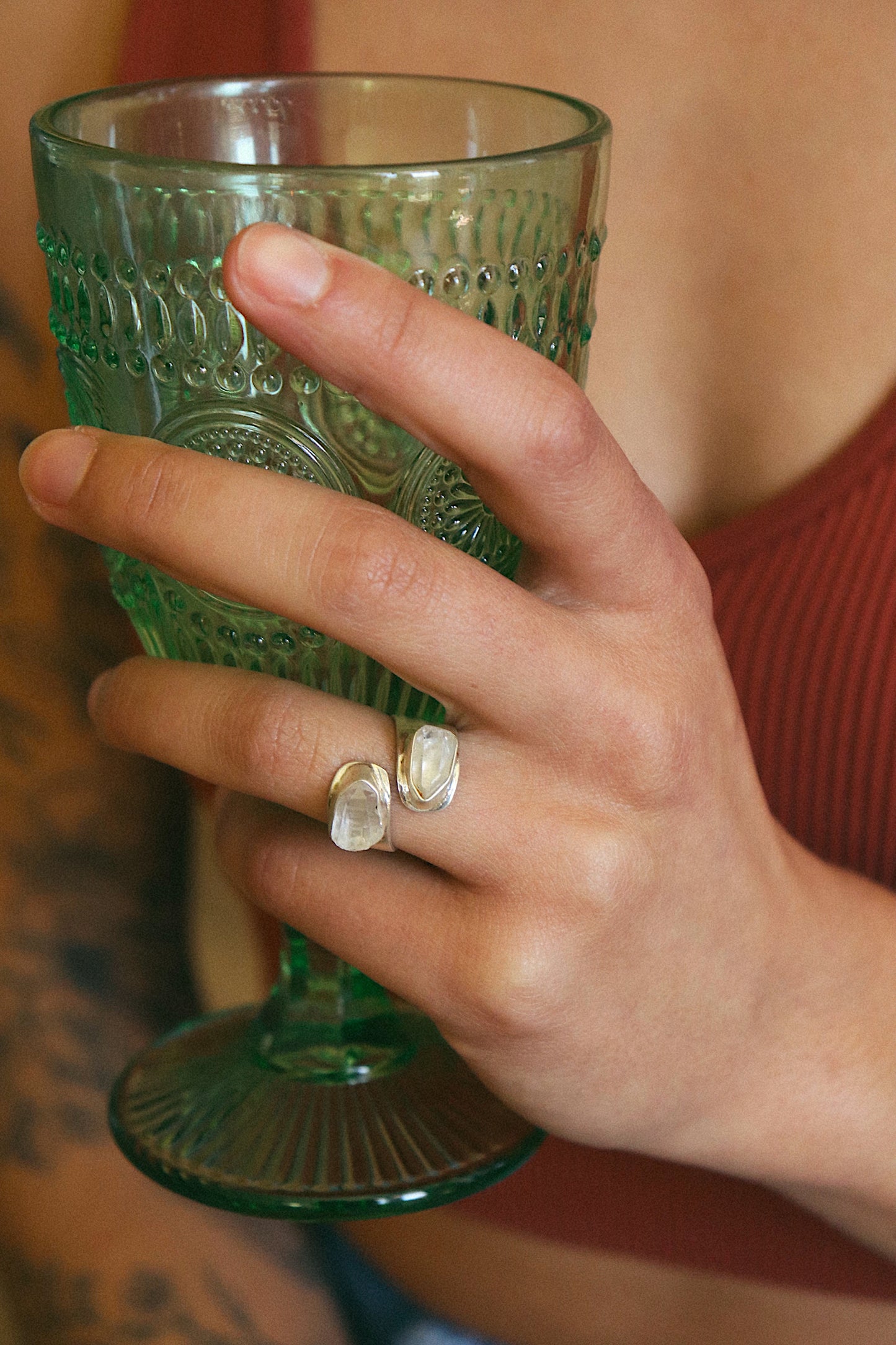 Double Crystal Quartz Ring